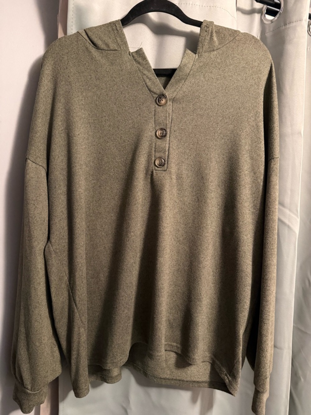 SHEIN Olive Green V-Neck Hooded Sweater